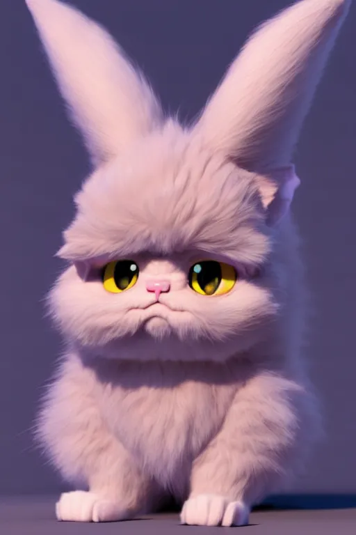 Image similar to high quality 3 d render hyperrealist very cute pastel fluffy! grumpy gargoyle cat hybrid, cyber - medieval armor, vray smooth, in the style of detective pikachu, hannah yata charlie immer, dramatic pink light, low angle, uhd 8 k, sharp focus