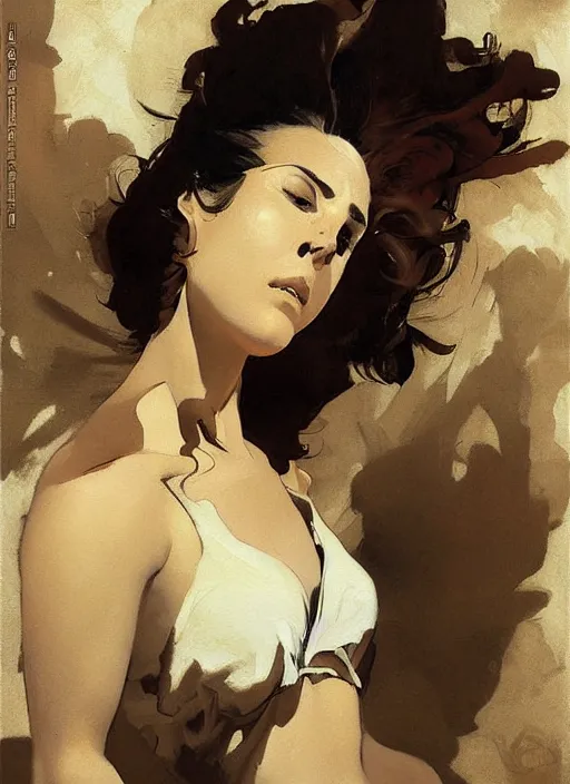 Image similar to beautiful painting, studio portrait of a woman with white linen in greece by yoji shinkawa frank frazetta, charlie bowater, magali villeneuve, j. c. leyendecker,