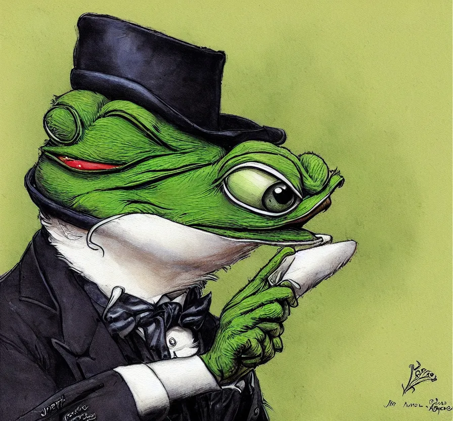 Image similar to pepe in business suit, by jean baptiste monge, acrilic paint