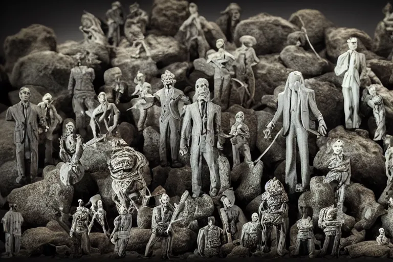 Prompt: miniature figurines of lovecraft's elder gods, detailed, tilt shift, product photography