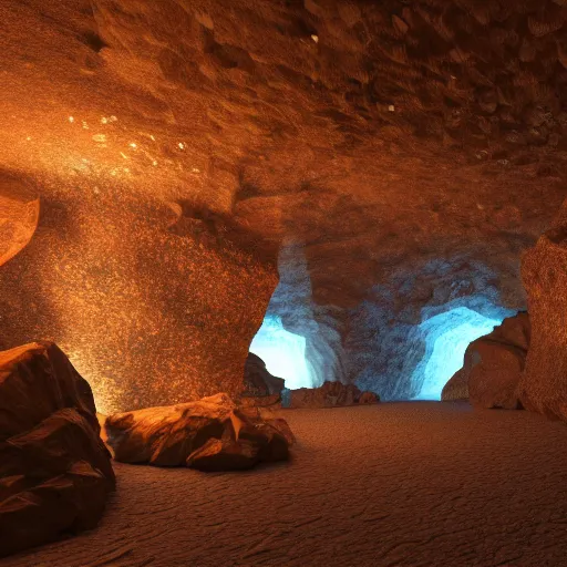 Prompt: dimly lit cave with crystals, raytracing, vray