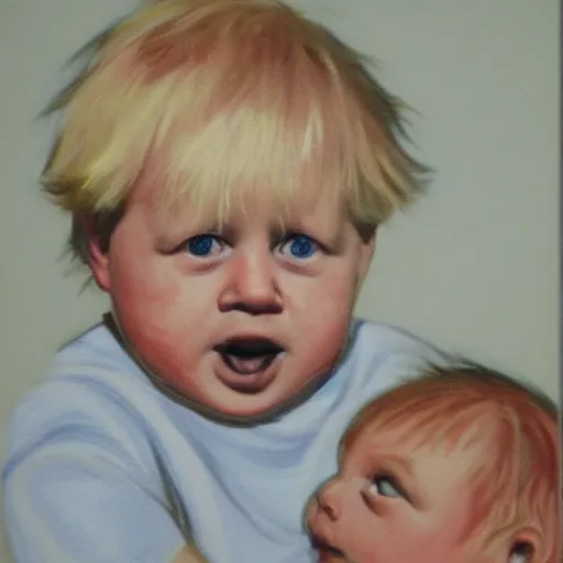 Prompt: a portrait of boris johnson as a baby by beryl cook