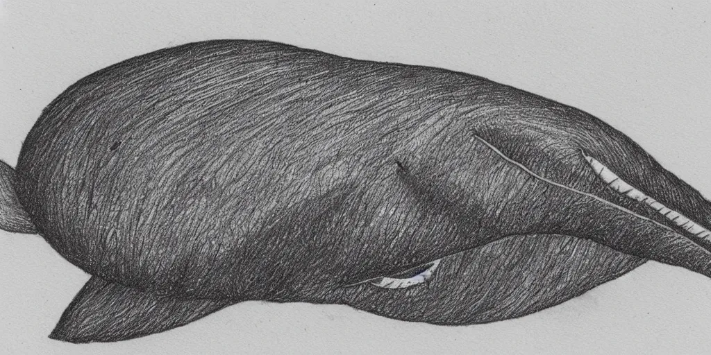 Image similar to pencil etching of a monstrous horrifying whale, its body is rotting