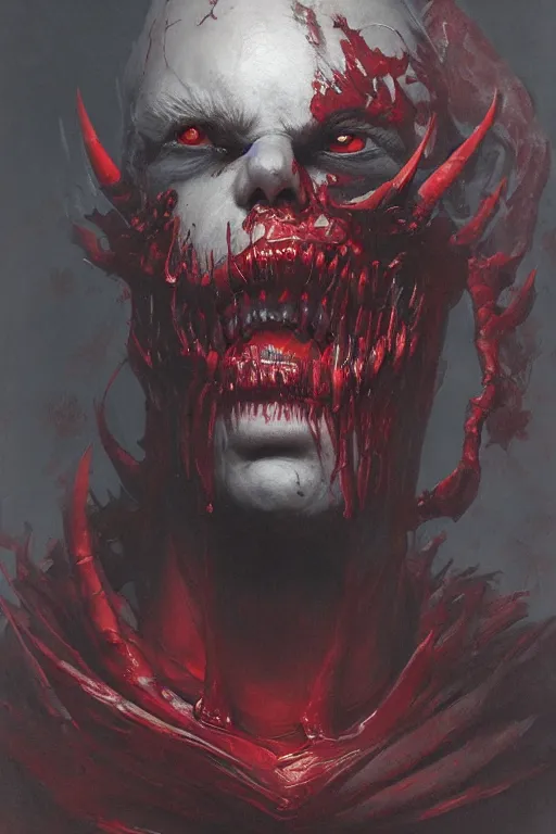 Prompt: portrait of the scarlet king by denis forkas as a diablo, resident evil, dark souls, bloodborne monster
