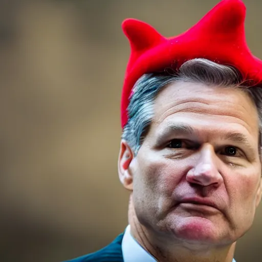 Prompt: fbi director Christopher wray in a clown costume, photo 85mm, f/1.3