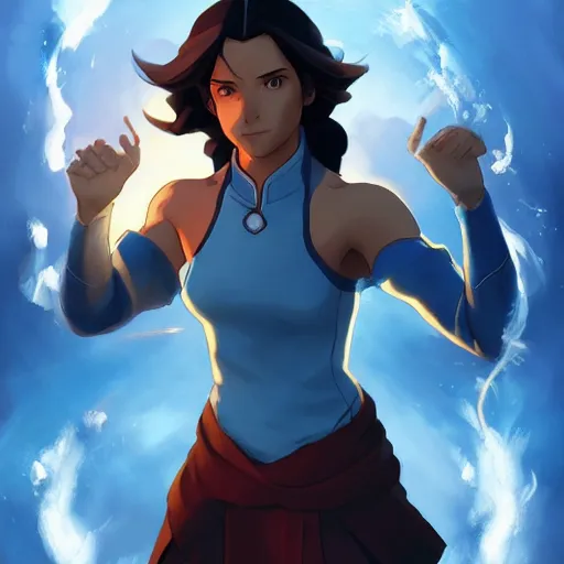 Image similar to Avatar Korra bending all four elements, highly detailed, digital painting, artstation, concept art, sharp focus, illustration, cinematic lighting, art by artgerm and greg rutkowski and alphonse mucha