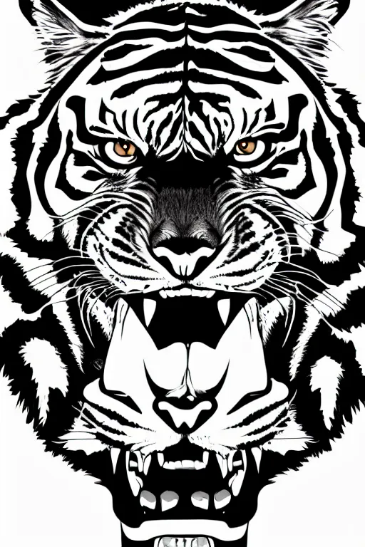 Image similar to A portrait of a tiger as evil warlord general, sticker, Anthropomorphized, portrait, highly detailed, colorful, illustration, smooth and clean vector curves, no jagged lines, vector art, smooth