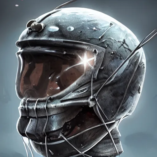 Prompt: american football helmet made of ice and stalactites, nebula visor, barbed wire mouthguard, concept art, highly detailed, trending on artstation, devianart, cgsociety