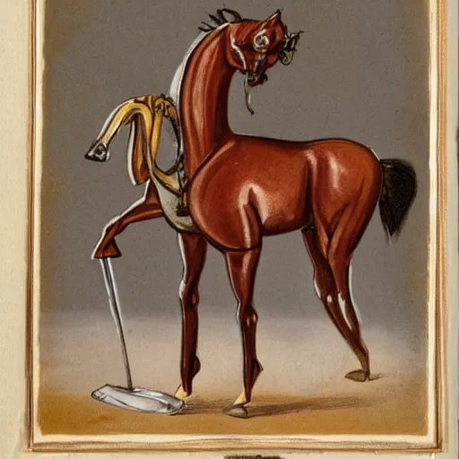 Image similar to an antropomorphic horse wearing a suit smoking a cigar