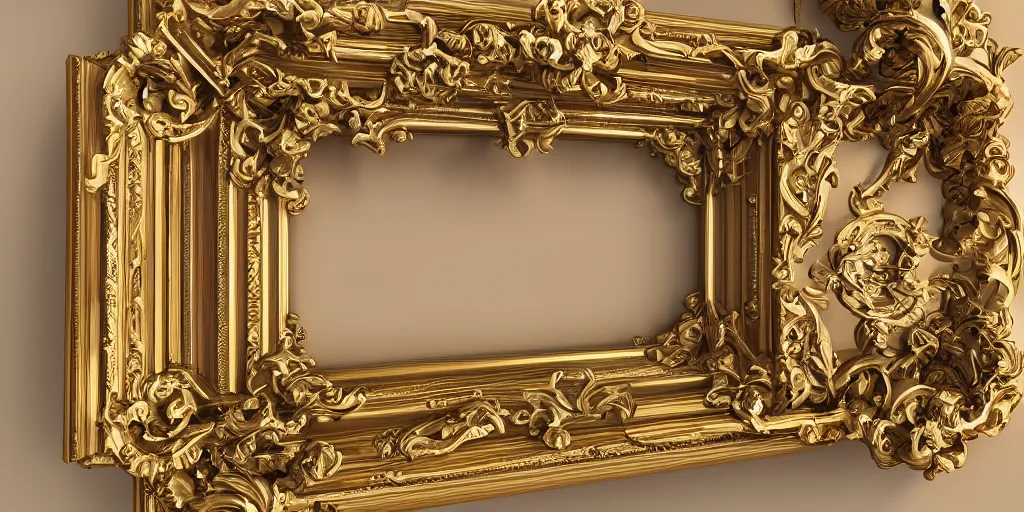 Image similar to 3 d octane render ultra photorealistic hyper detailed baroque picture frame