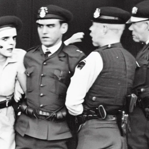 Prompt: emma watson being arrested during the nuremberg trials