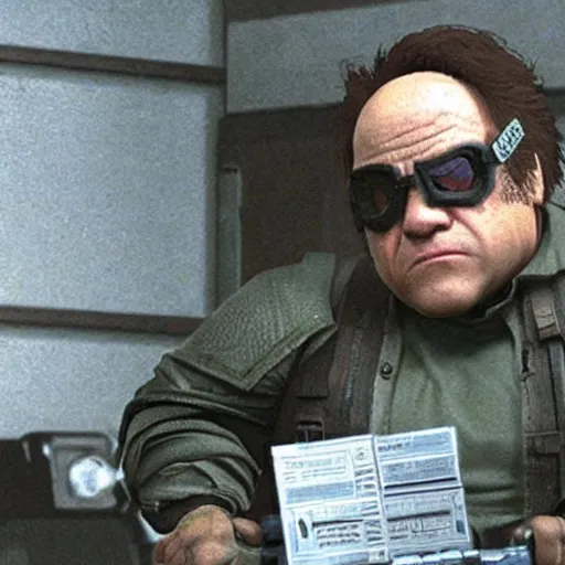 Prompt: Danny Devito as solid snake in metal gear solid, Playstation 1 graphics