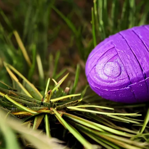 Prompt: a purple pill, shaped like a pine cone