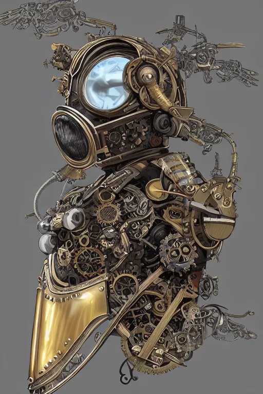 Image similar to steampunk helmet fantasy art mask robot ninja stylized digital illustration sharp focus, elegant intricate digital painting artstation concept art global illumination ray tracing advanced technology chaykin howard and campionpascale and cooke darwyn and davis jack