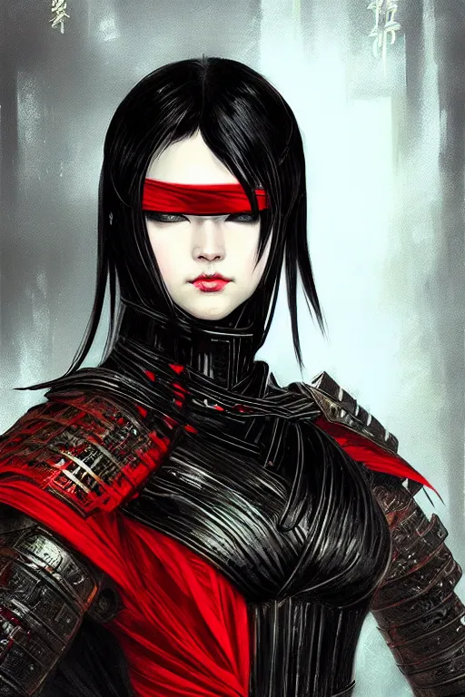 Prompt: portrait Ninja gaiden girl, armored black and red ninja wardrobe, in ruin japanese rainny temple night, ssci-fi and fantasy, intricate and very very beautiful and elegant, highly detailed, digital painting, artstation, concept art, smooth and sharp focus, illustration, art by tian zi and WLOP and alphonse mucha