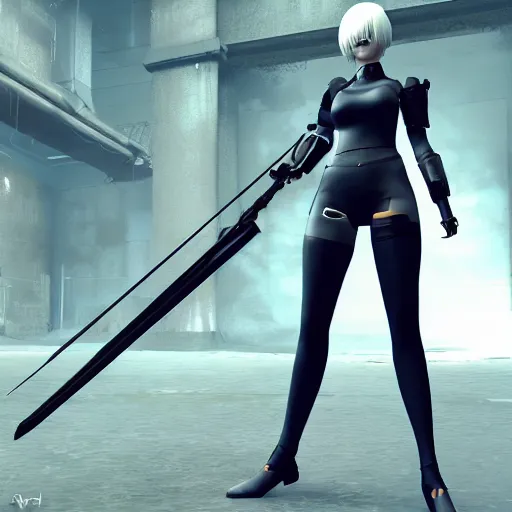 Image similar to 2B nier automata in half life 2, detailed, artstation, 8k