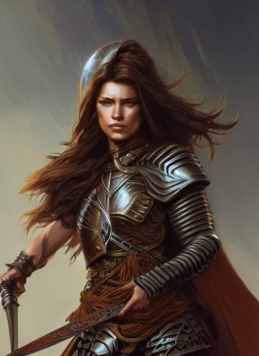 Close-up portrait of a female warrior, D&D fantasy, | Stable Diffusion ...