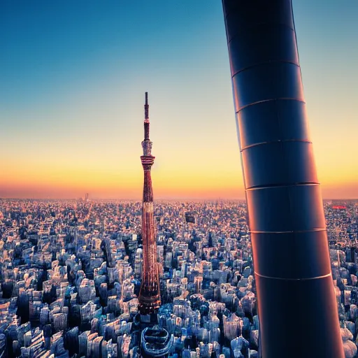 Prompt: A beautiful landscape of photorealistic, shift photography, Japan Tokyo Skytree, summer sunset, highly detailed, sharp focus, octane, cinematic shot, 8k