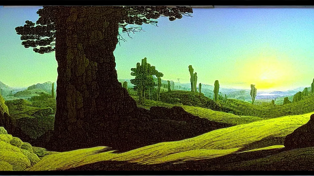 Image similar to landscape, by caspar david friedrich, dry - erase marker, happy, feng shui, ray tracing reflections