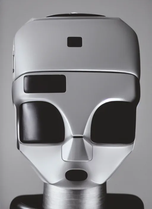 Image similar to a portrait photograph of a robot head designed by Balenciaga, 35mm, pentax, studio