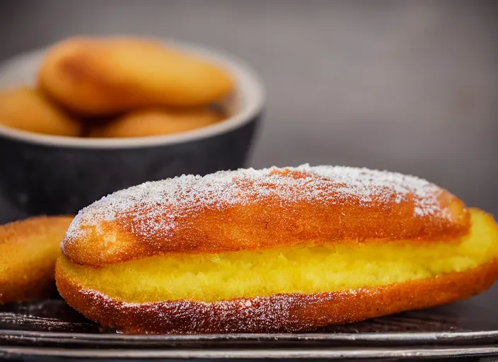 Image similar to dslr food photograph of deep fried twinkie cut in half, 8 5 mm f 1. 8