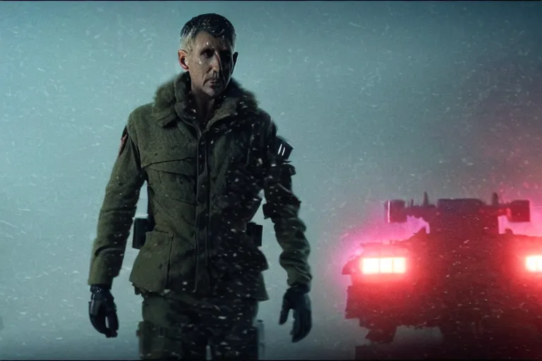 Image similar to vfx film, blade runner 2 0 4 9 futuristic soldiers shoot at enemy robots futuristic war, battlefield, war zone, shootout, dilapidated city ruins, running, shooting, explosion, battlefront, leaping, flat color profile low - key lighting award winning photography arri alexa cinematography, big crowd, hyper real photorealistic cinematic beautiful, atmospheric cool colorgrade