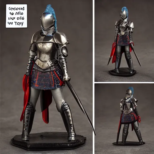 Prompt: girl with medieval armor sad mart city of night series figurine toy design