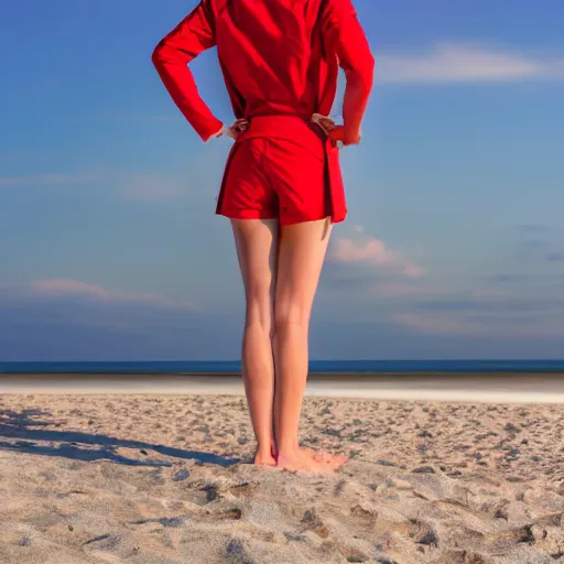 Image similar to beach lifeguard girl standing, cinematic, photo, 8k, highly detailed