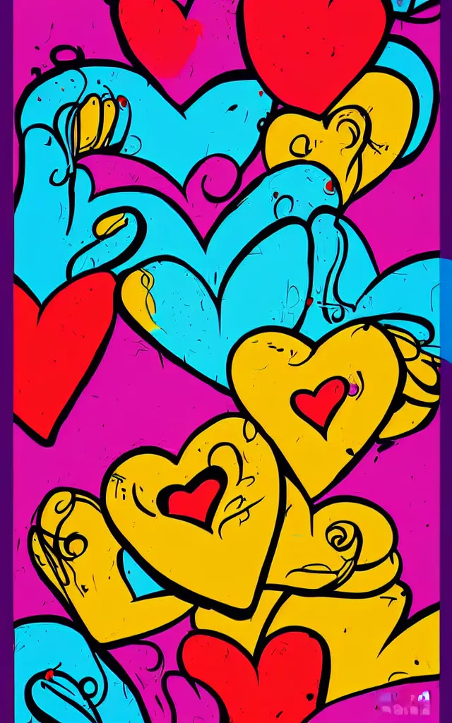 Prompt: colorful love caligraphic poster street art style by el seed, yazan halwani,