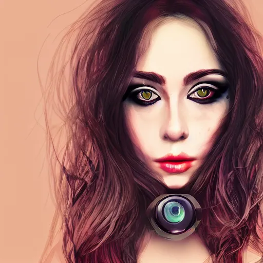 Prompt: Selfie of The Most Beautiful Woman in the world with alt clothing and alt makeup, trending on artstation, 4k, 8k, photorealistic imagery, fisheye lens