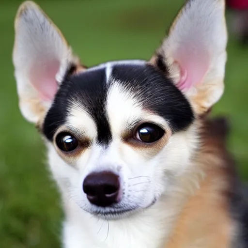 Prompt: a crossing between a chihuahua and a husky