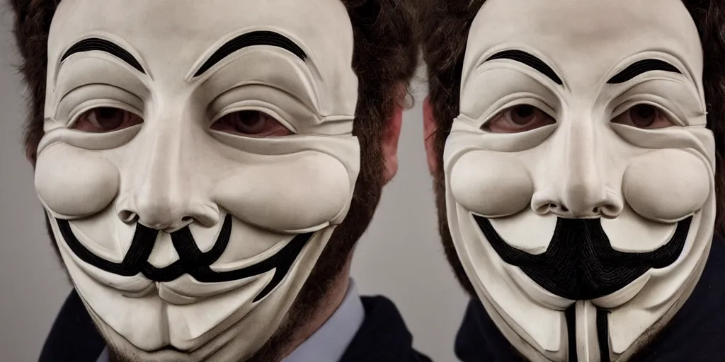 Image similar to anonymous mask, mark zuckemberg model