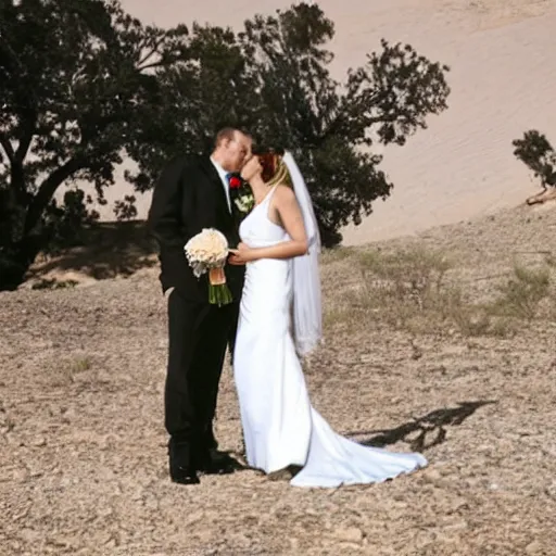 Prompt: wedding photo of two aliens on another planet