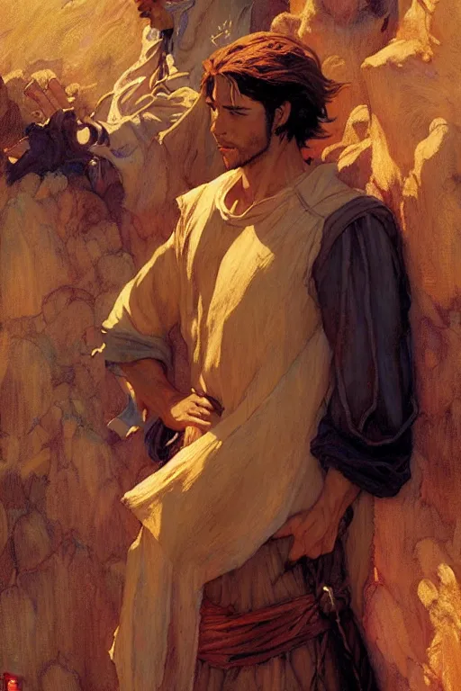 Image similar to tales of earthsea, attractive male, character design, painting by gaston bussiere, craig mullins, j. c. leyendecker, tom of finland