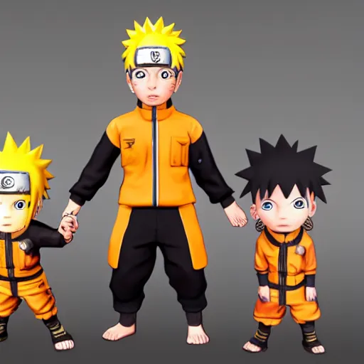 Image similar to Render of Naruto Uzumaki\'s grandson Charuto and his family, highly detailed, trending on Artstation, Unreal Engine 4k