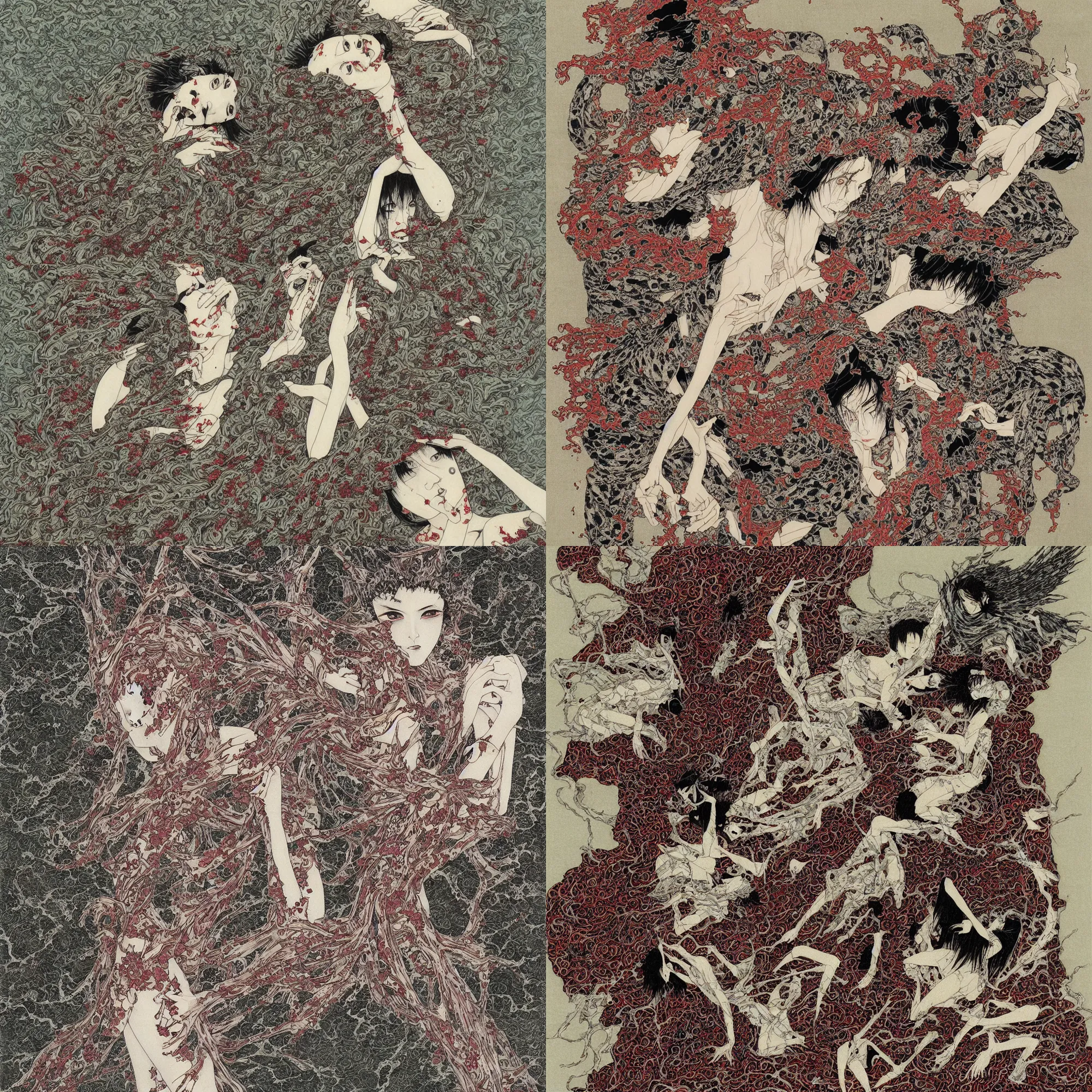 Prompt: seraph of glitches by Junji Ito and Takato Yamamoto, oil on canvas