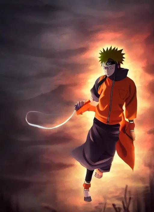 Image similar to portrait of Naruto, dark and gloomy scenery, dynamic lighting, photorealism art, concept art, hyper realistic, fantasy