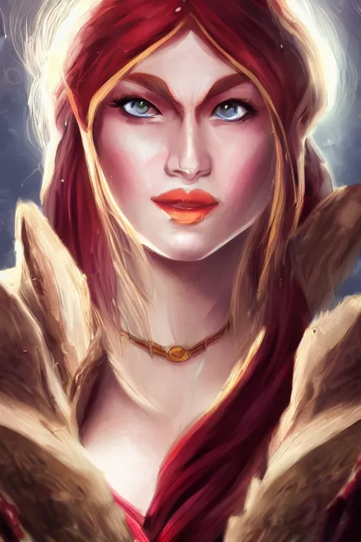 Prompt: Protrait of Lina from Dota 2, high fantasy, detailed face, artstationhd, trending on artstation