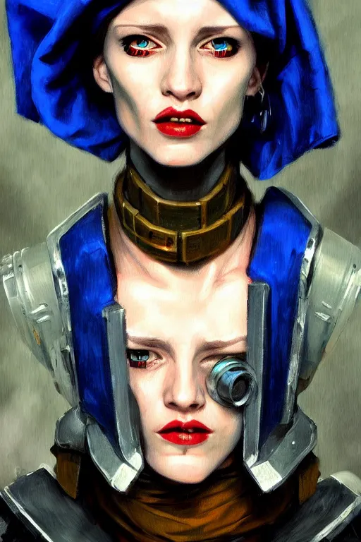 Prompt: full character portrait max mad cyberpunk warhammer 4 0 k, medic sapper not the girl with the pearl earring character design, painting by nc wyeth, trending on artstation