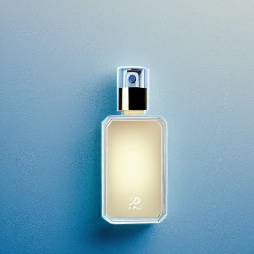 Image similar to airy bright perfume bottle floating in whispy clouds, with dreamy light blue sky and clouds in the background, softly - lit, soft - warm, zen, light, modern minimalist f 2 0 clean