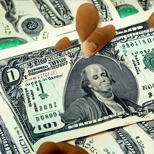 Prompt: happy! merchant hands rubbing dollar signs hebrew