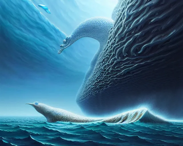 Prompt: a hyper - detailed 3 d render of aquatic animals of the cresting waves, surrealism!!!!! surreal concept art, lifelike, photorealistic, digital painting, aesthetic, smooth, sharp focus, artstation hd, by greg rutkowski, bruce pennington, valentina remenar and asher duran,