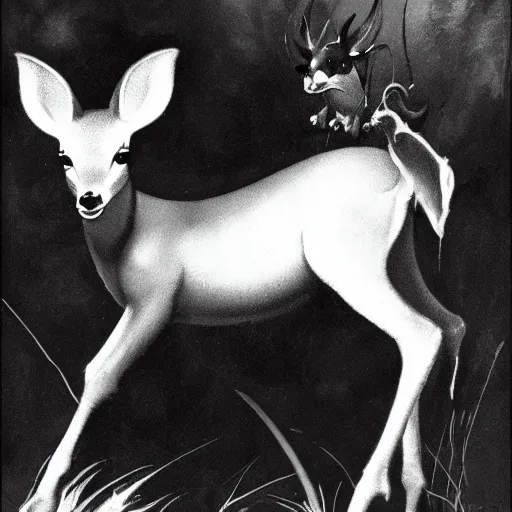 Prompt: bambi by frank frazetta