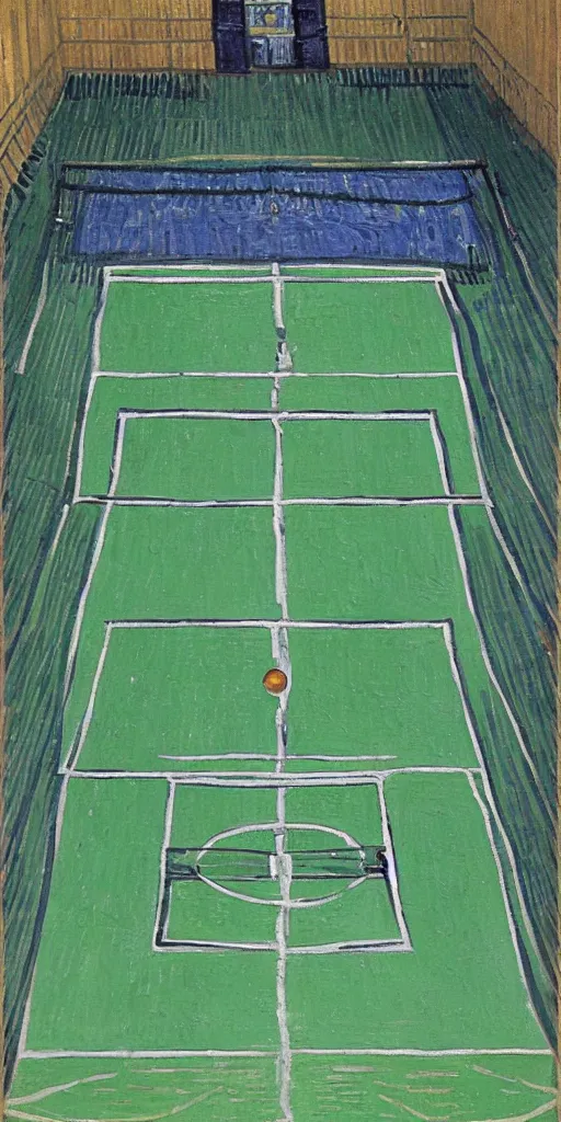 Image similar to tennis court in spaceship, van gogh's art