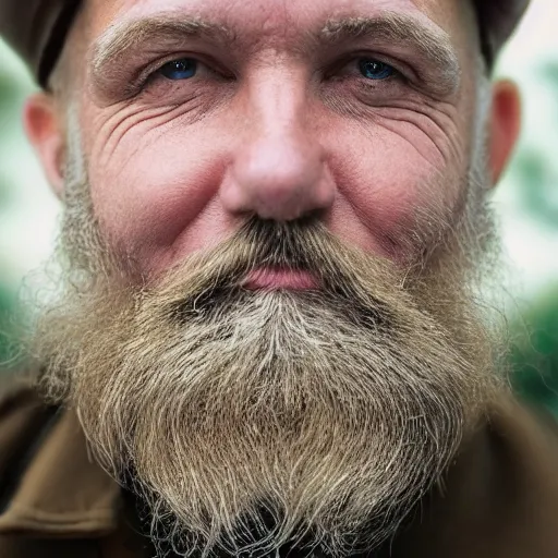 Image similar to close up of face of average looking 5 0 year old blond man with a blond beard and blond mutton chops, short wavy blond hair, green eyes, 1 8 0 0 s soldier, portrait, 4 k