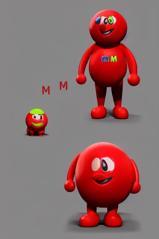 Image similar to red m - character, round red m & m figure, m & m mascot, m & m figure, m & m plush, m & m candy dispenser, unreal engine, studio lighting, figurine, unreal engine, volumetric lighting, artstation, cosplay