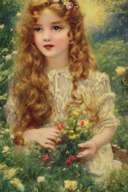 Prompt: beautiful digital oil vintage greeting card style vintage by Arthur Hughes