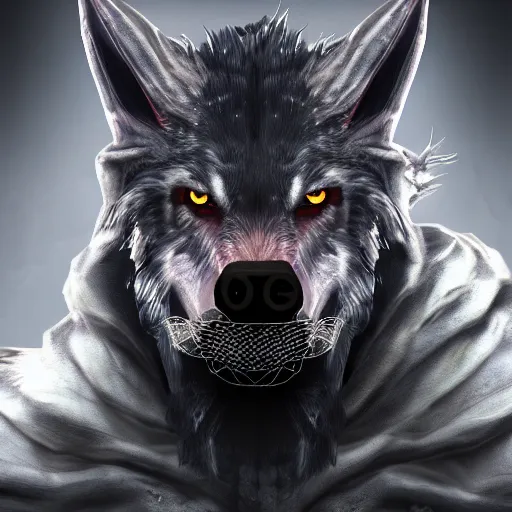 Image similar to a digital art of realistic portrait of werewolf from skyrim, scary grim dark werewolf, wolf man fantasy concept art, werewolf character sheet, 4 k, ultra detail, volumetric lighting, unreal engine, octane render