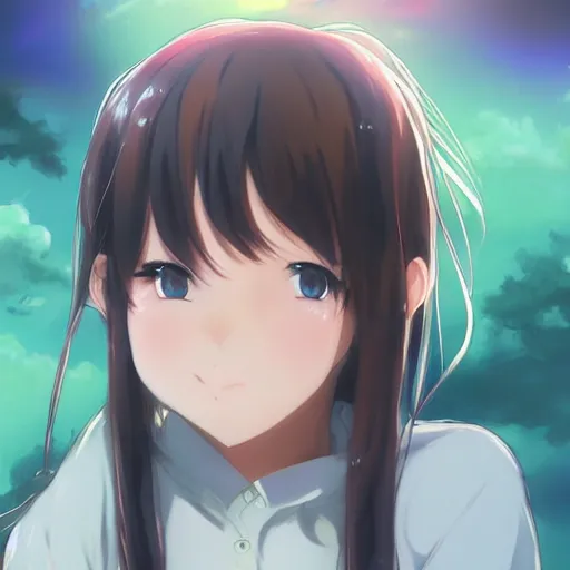 Image similar to anime art very very beautiful cute girls doing cute things trending on artstation pixiv makoto shinkai smiling wide smile no eyebrows super detailed eyes symmetrical face