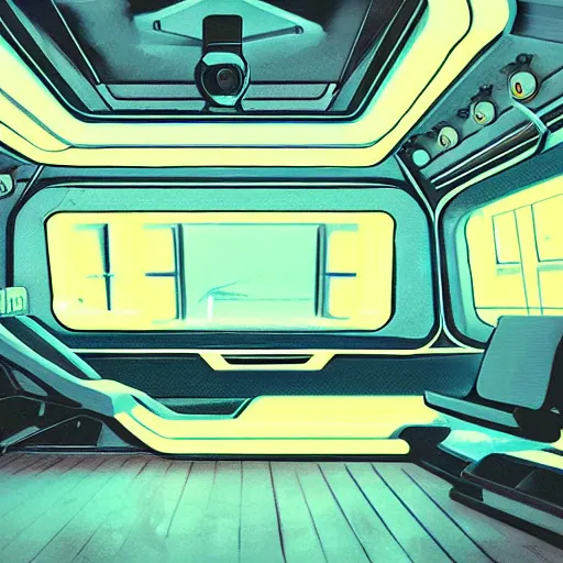 Prompt: Retro futurism aesthetic interior, concept art